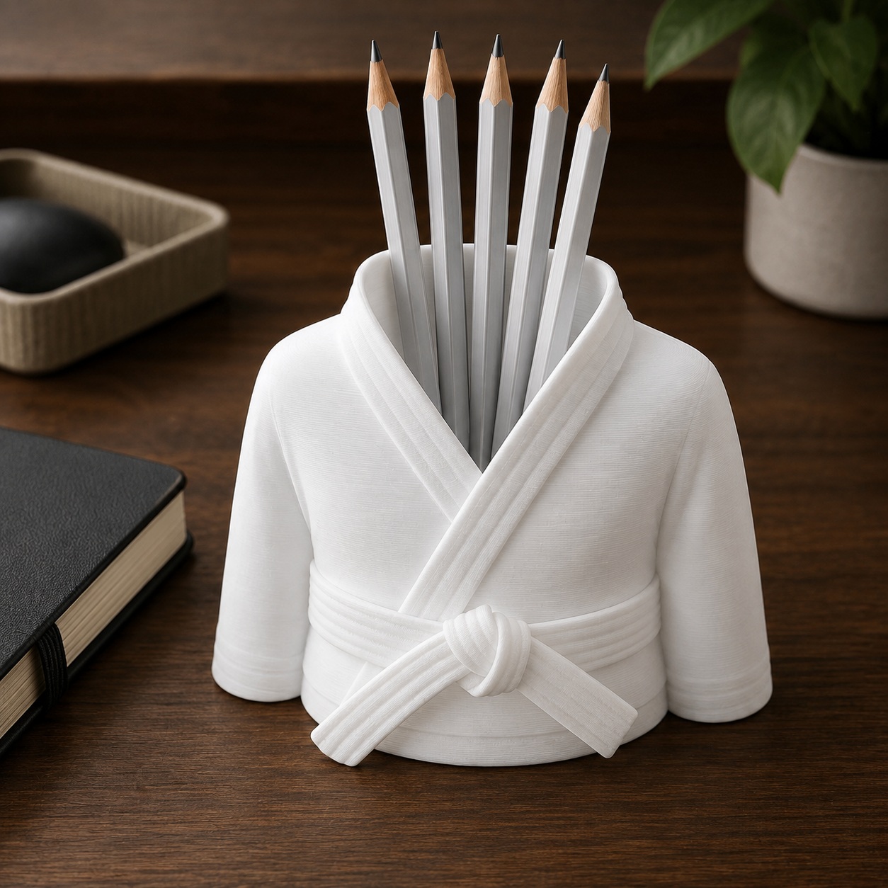 Porta-Canetas Kimono de Karatê Faixa Preta Criandê Branco
