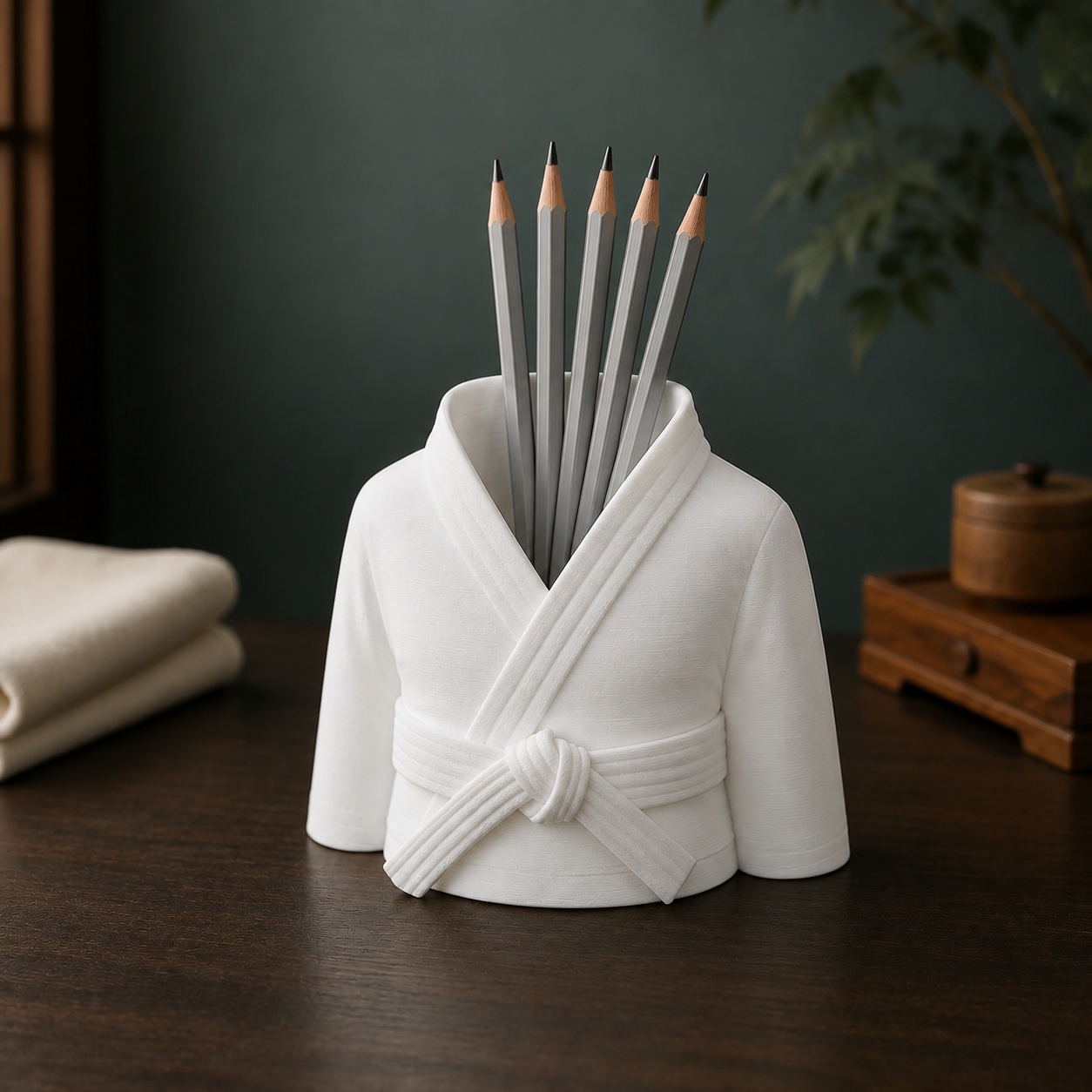 Porta-Canetas Kimono de Karatê Faixa Preta Criandê Branco