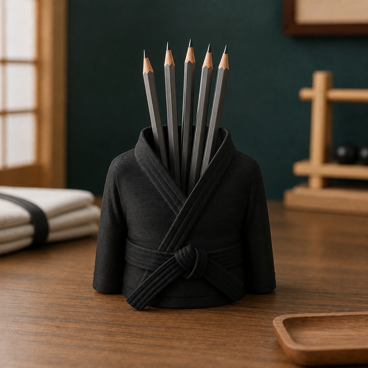 Porta-Canetas Kimono de Karatê Faixa Preta Criandê Preto