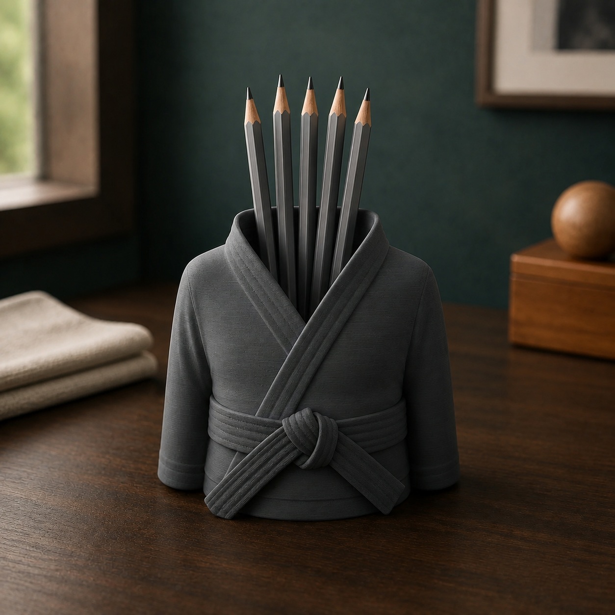 Porta-Canetas Kimono de Karatê Faixa Preta Criandê Cinza