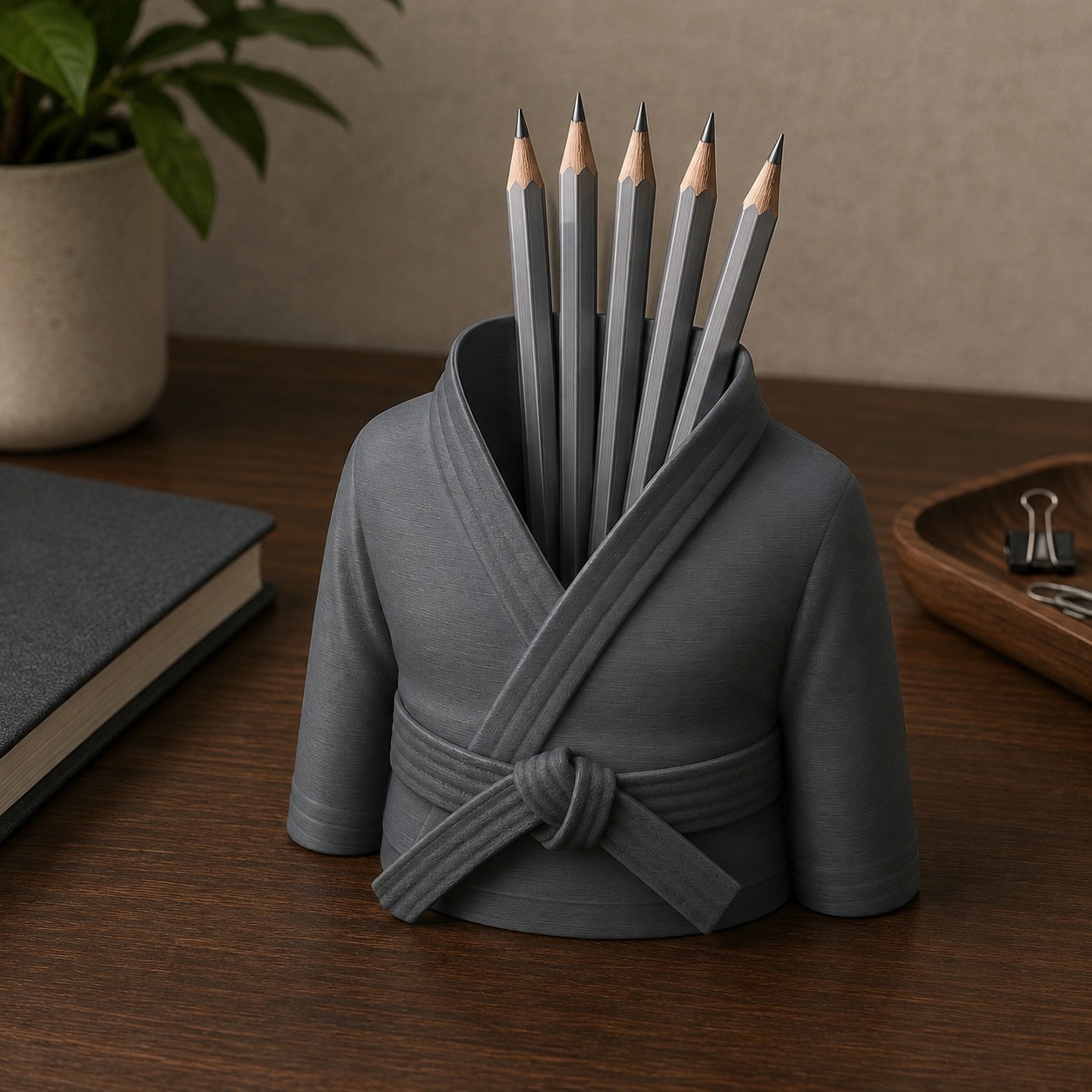 Porta-Canetas Kimono de Karatê Faixa Preta Criandê Cinza