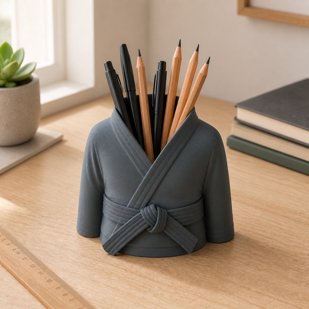 Porta-Canetas Kimono de Karatê Faixa Preta Criandê Cinza