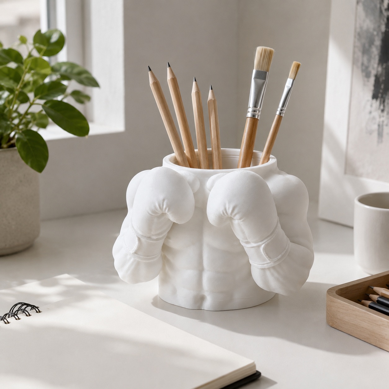 Porta-Canetas Busto de Boxeador Criandê Branco