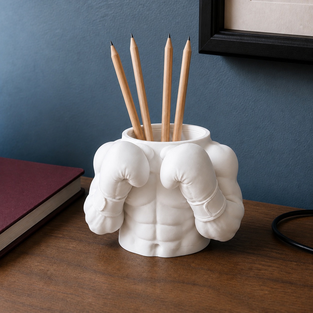 Porta-Canetas Busto de Boxeador Criandê Branco