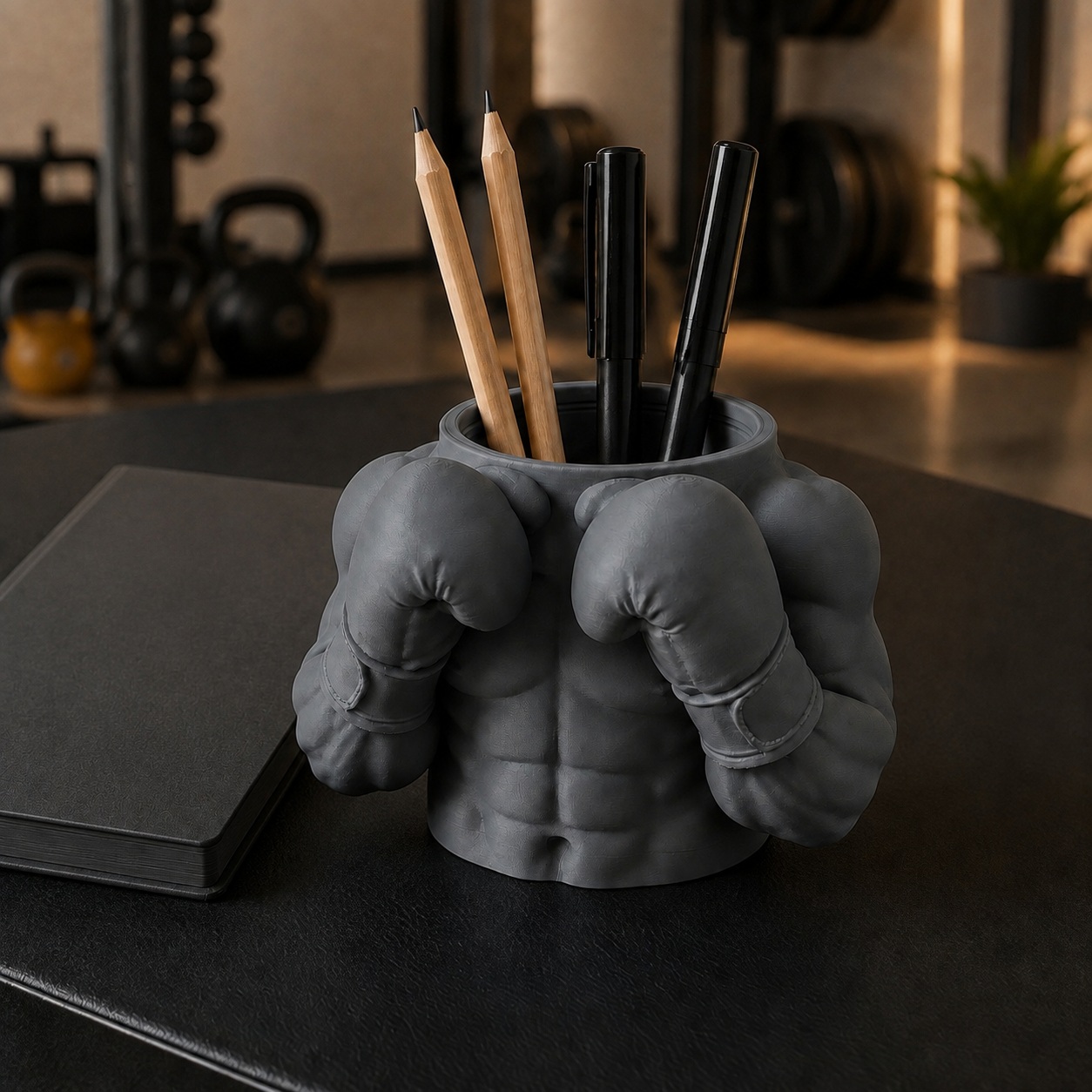 Porta-Canetas Busto de Boxeador Criandê Cinza