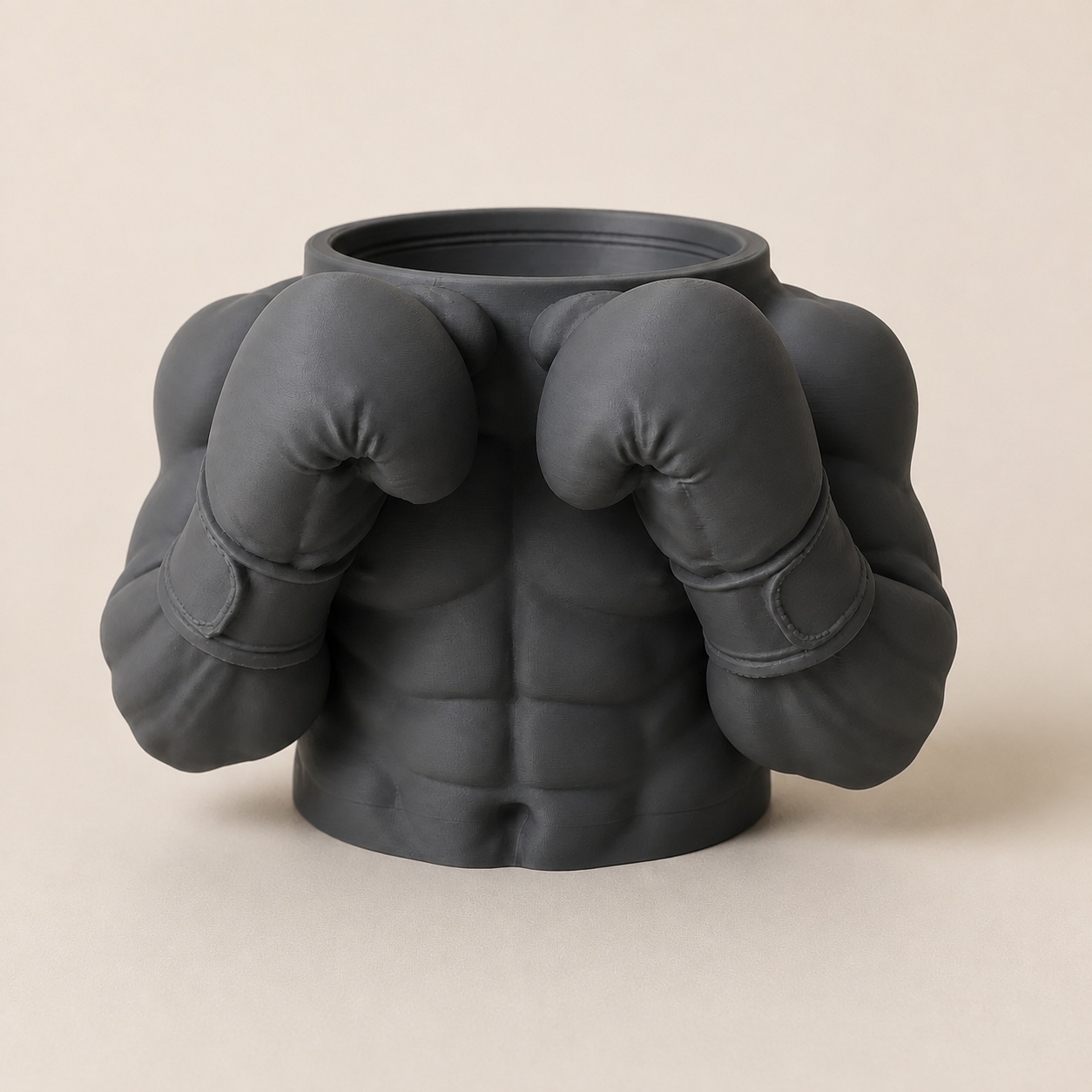 Porta-Canetas Busto de Boxeador Criandê Cinza