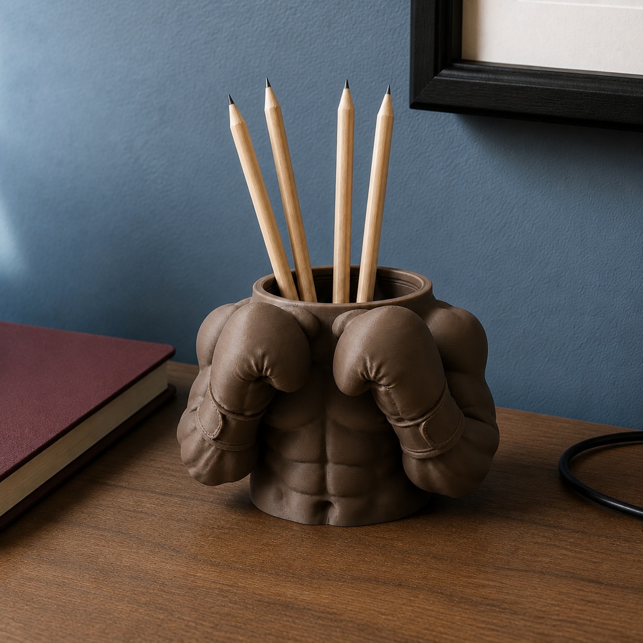 Porta-Canetas Busto de Boxeador Criandê Wood