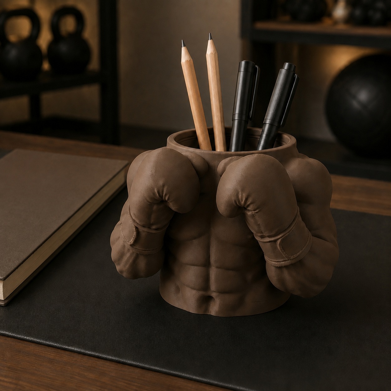 Porta-Canetas Busto de Boxeador Criandê Wood