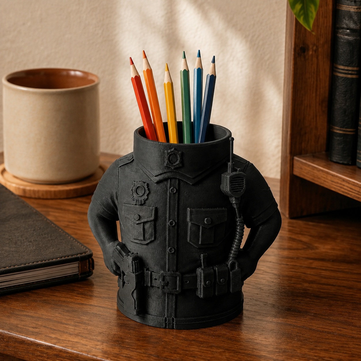 Porta-Canetas Policial em Uniforme Criandê Preto
