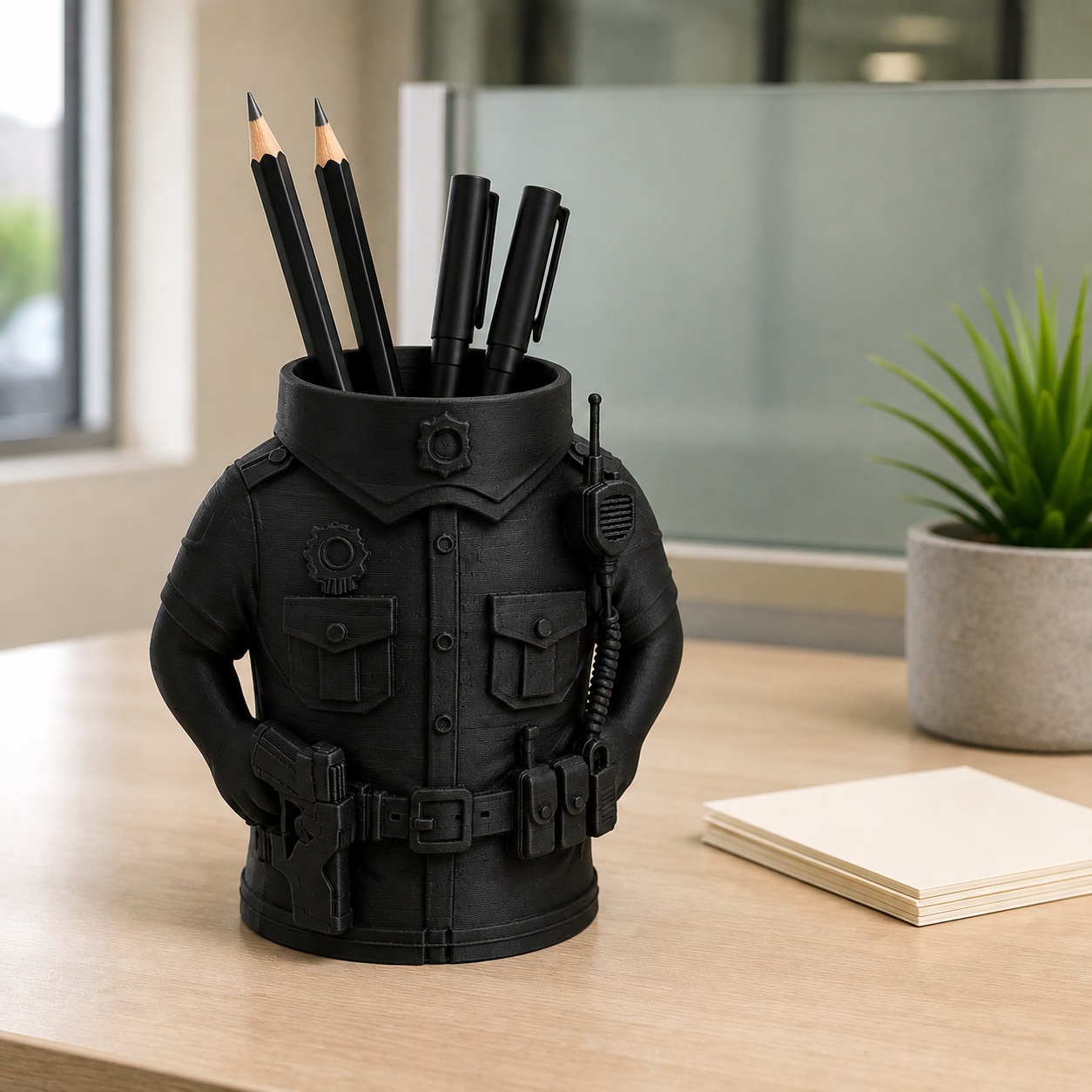Porta-Canetas Policial em Uniforme Criandê Preto