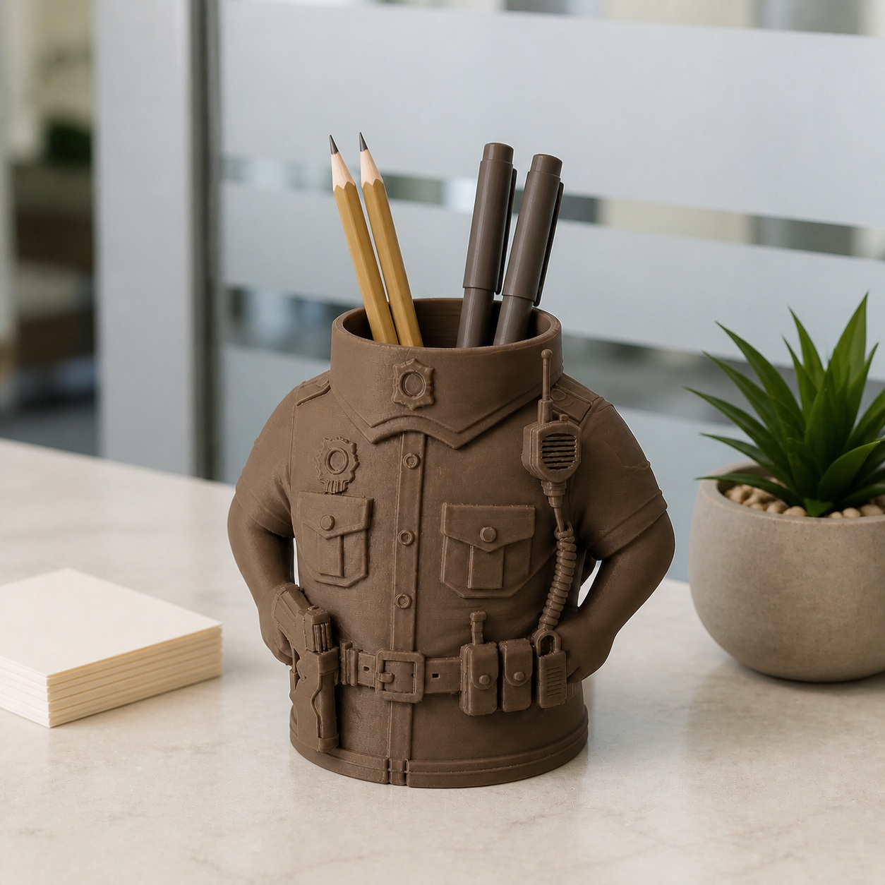 Porta-Canetas Policial em Uniforme Criandê Wood
