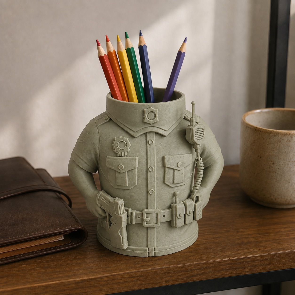 Porta-Canetas Policial em Uniforme Criandê Wood Gold