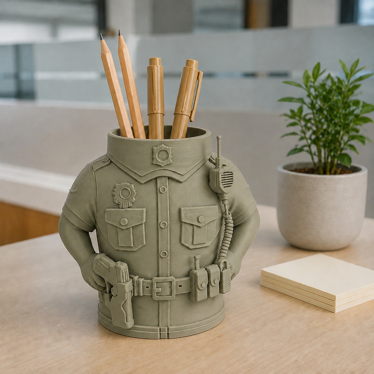 Porta-Canetas Policial em Uniforme Criandê Wood Gold