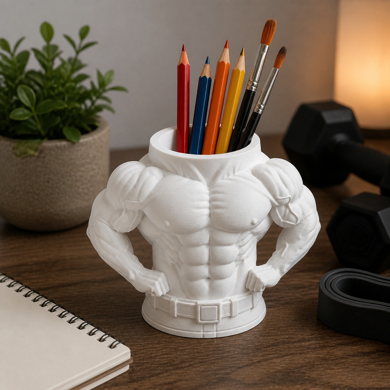 Porta-Canetas Torso de Fisiculturista Criandê Branco