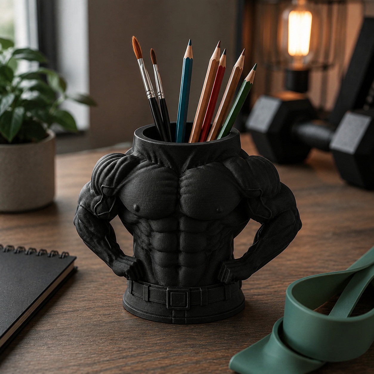 Porta-Canetas Torso de Fisiculturista Criandê Preto