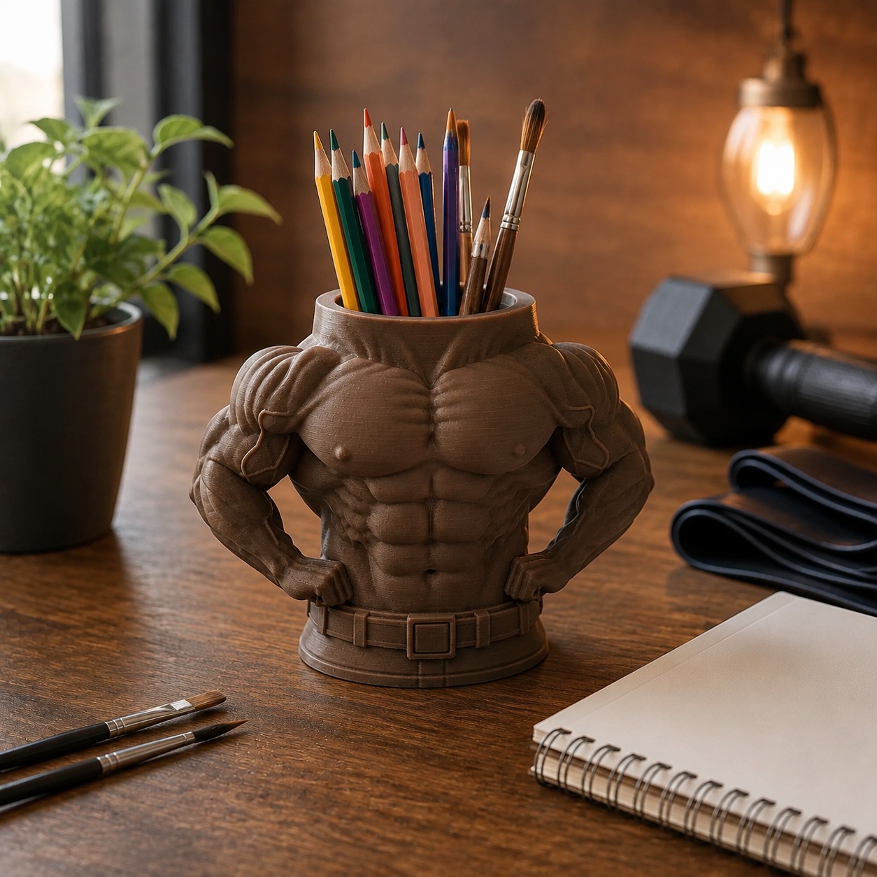 Porta-Canetas Torso de Fisiculturista Criandê Wood