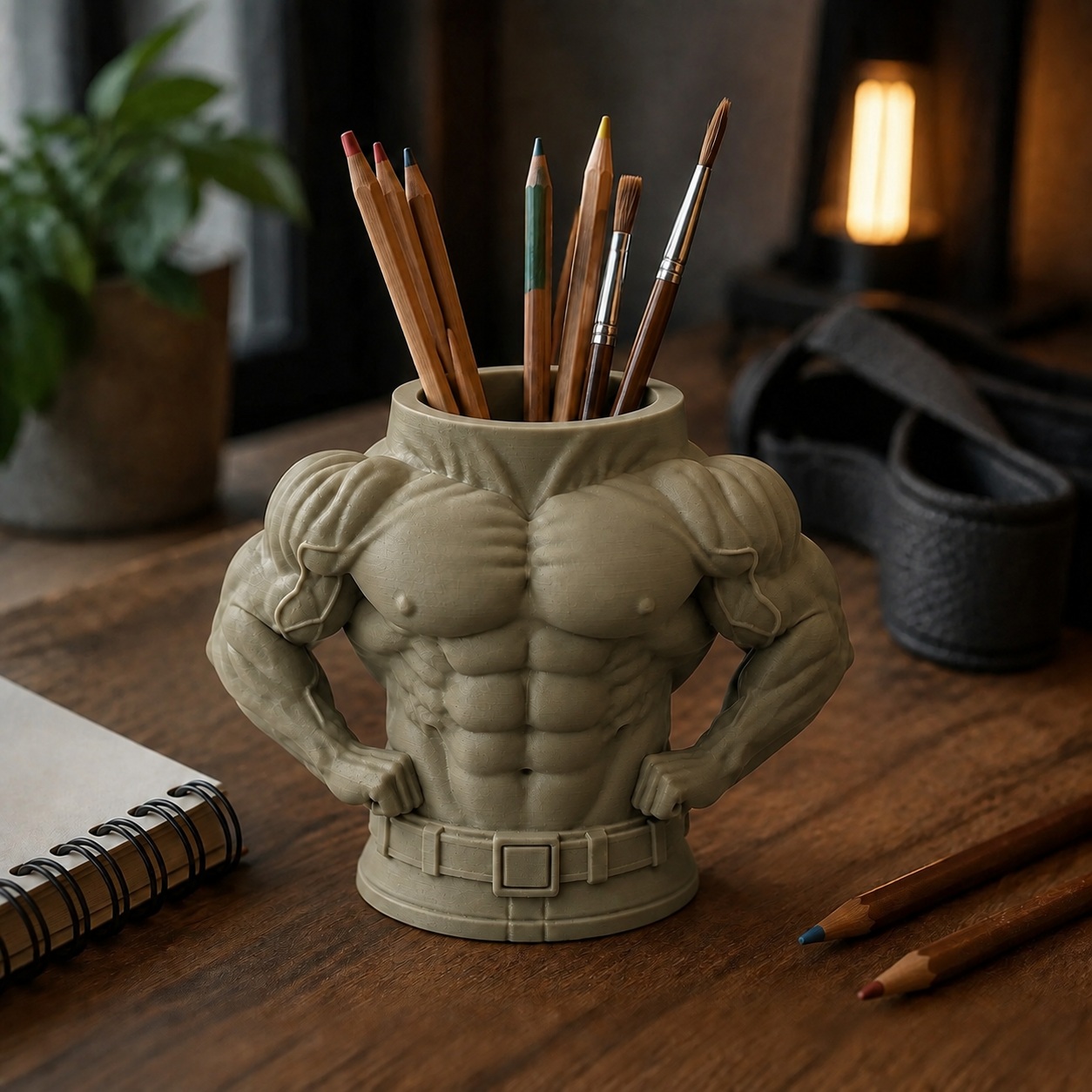 Porta-Canetas Torso de Fisiculturista Criandê Wood Gold
