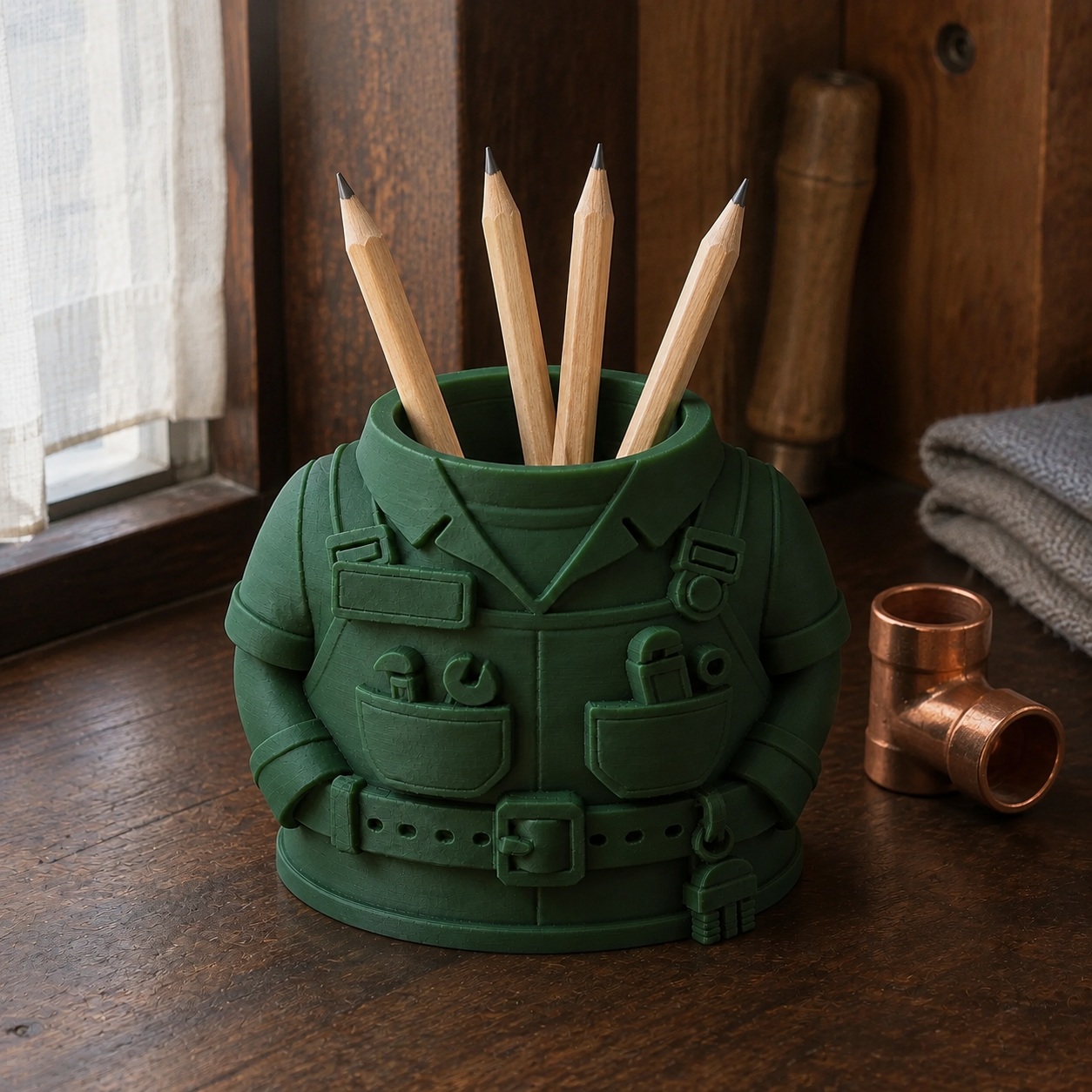 Porta-Canetas Uniforme de Encanador Criandê Verde