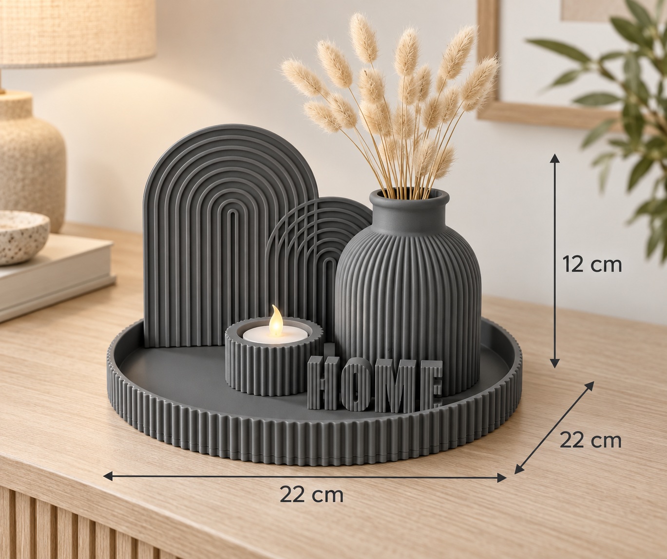 Kit decorativo Home Completo Criandê Cinza 5 pcs
