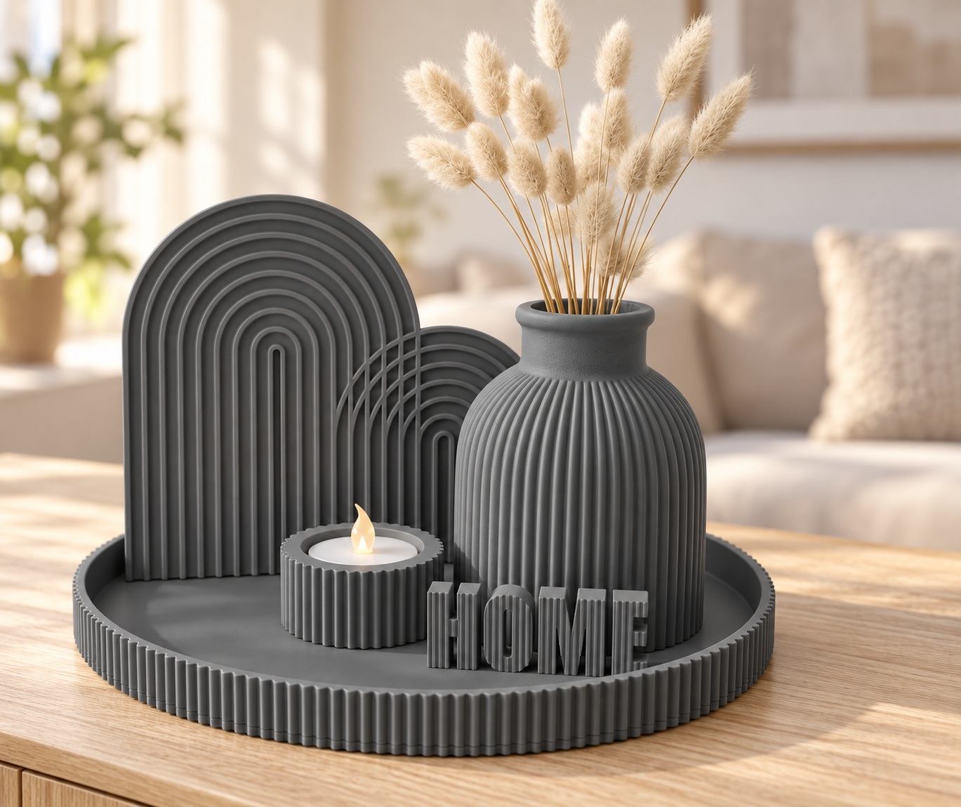 Kit decorativo Home Completo Criandê Cinza 5 pcs
