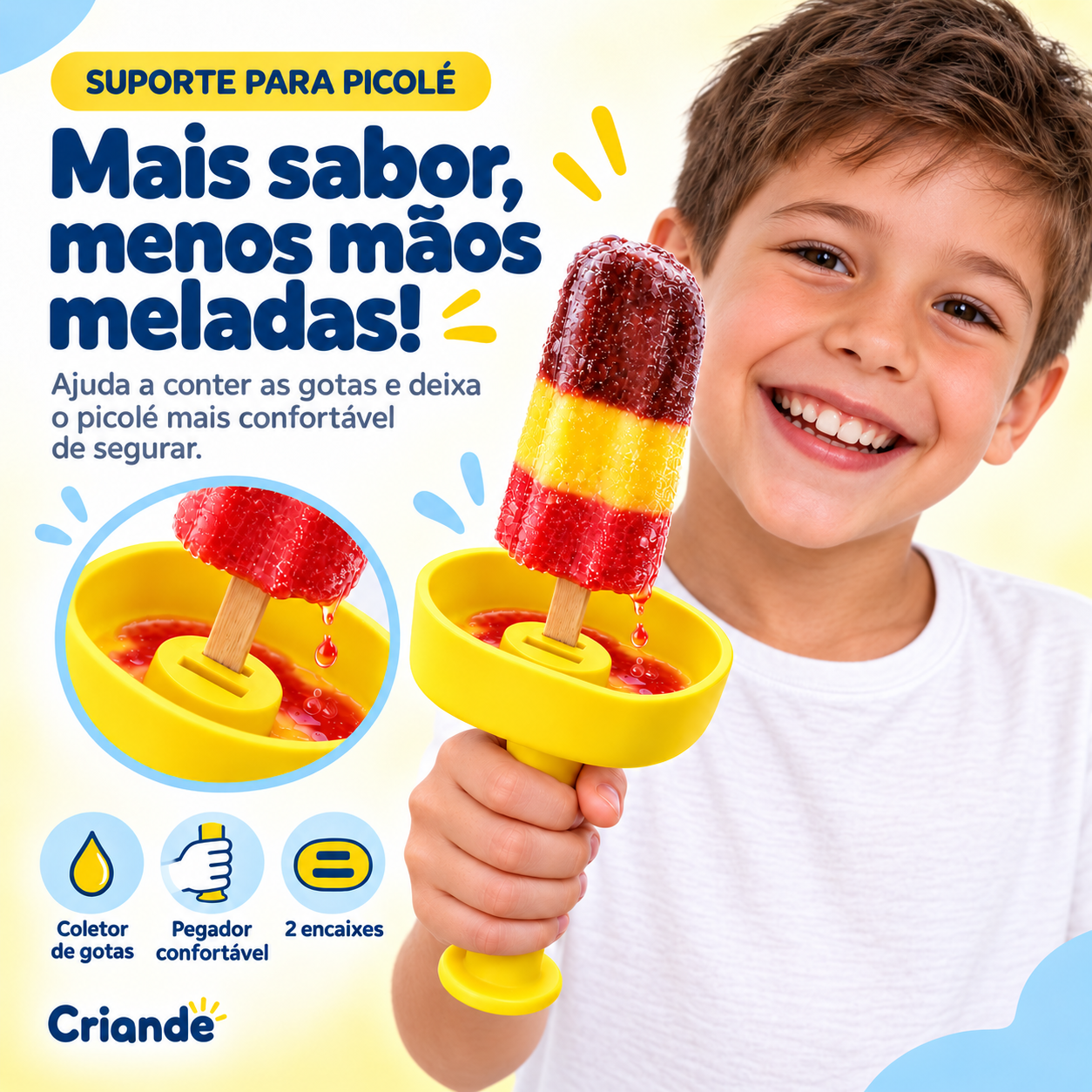 Suporte para Picolé com Coletor Antipingos – Criandê
