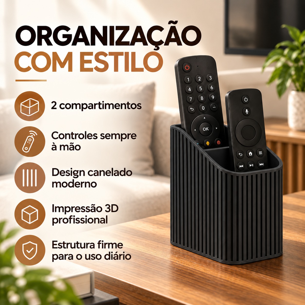 Porta-Controle Linea Canelado Criandê Preto