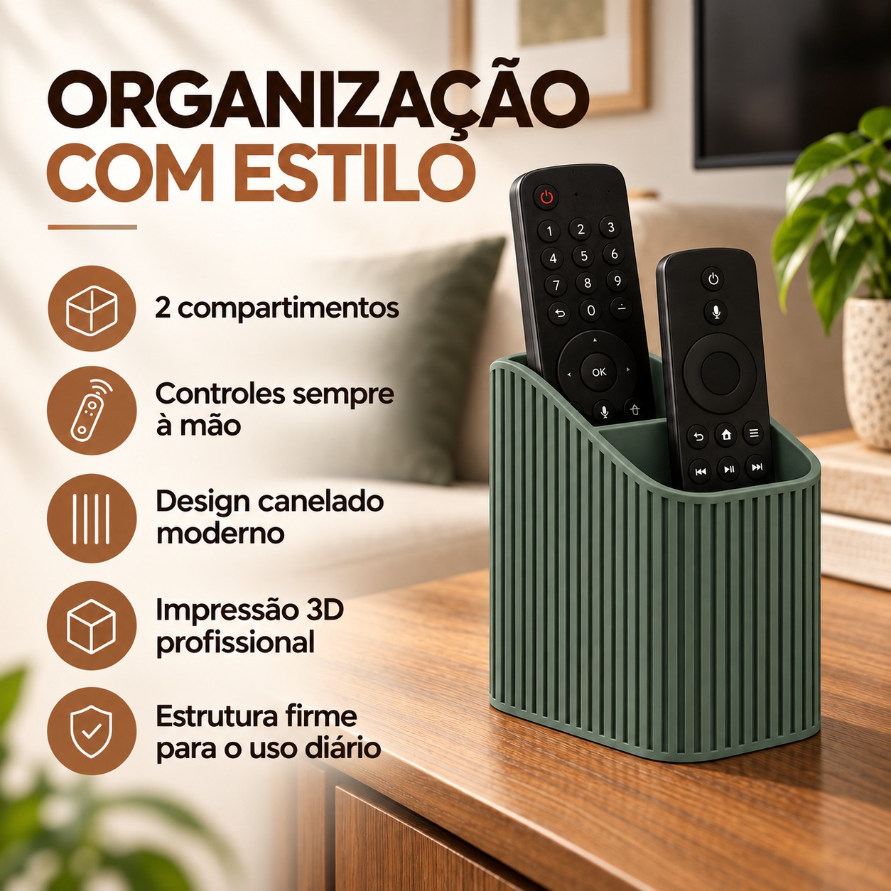 Porta-Controle Linea Canelado Criandê Verde