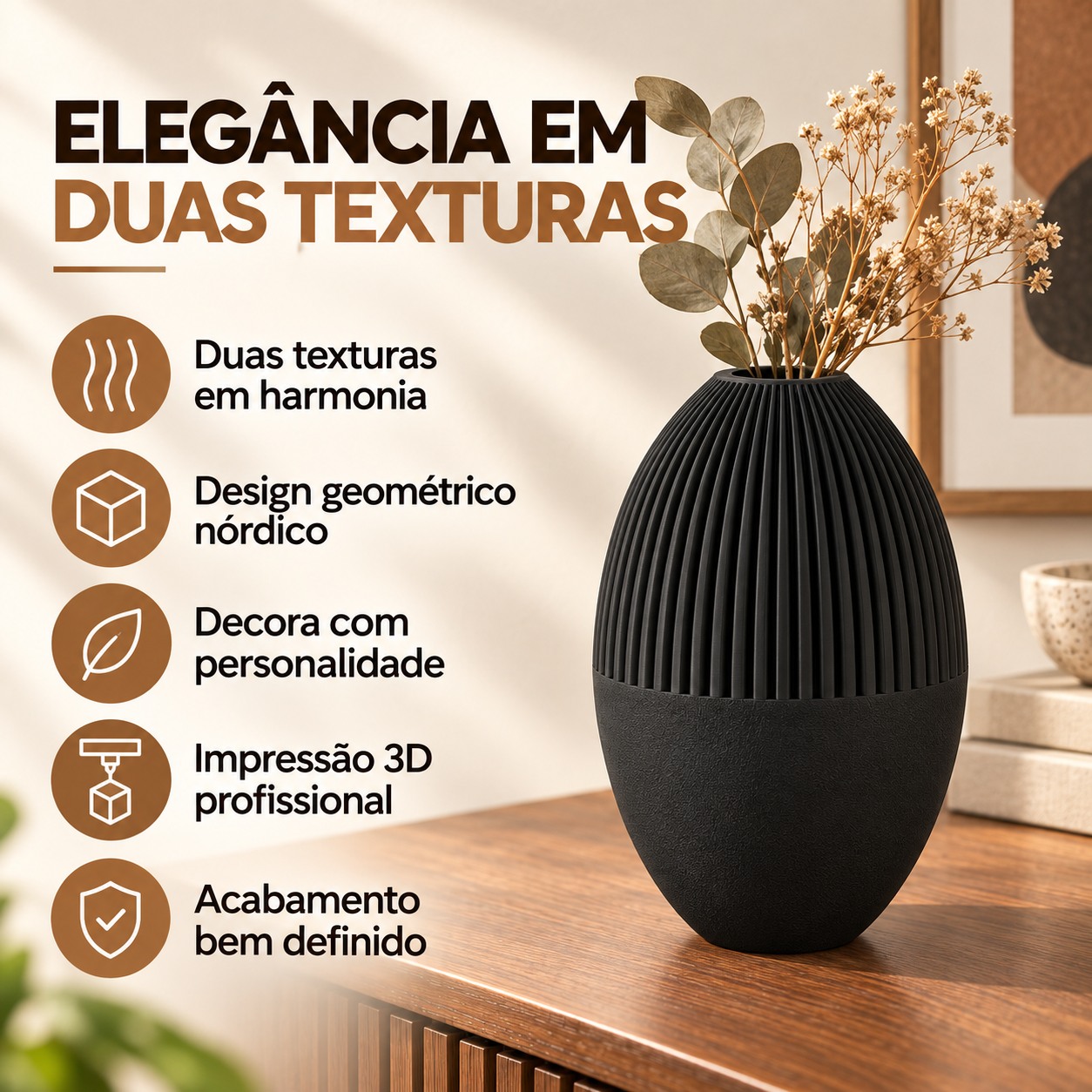 Vaso Julian Geométrico Criandê Preto