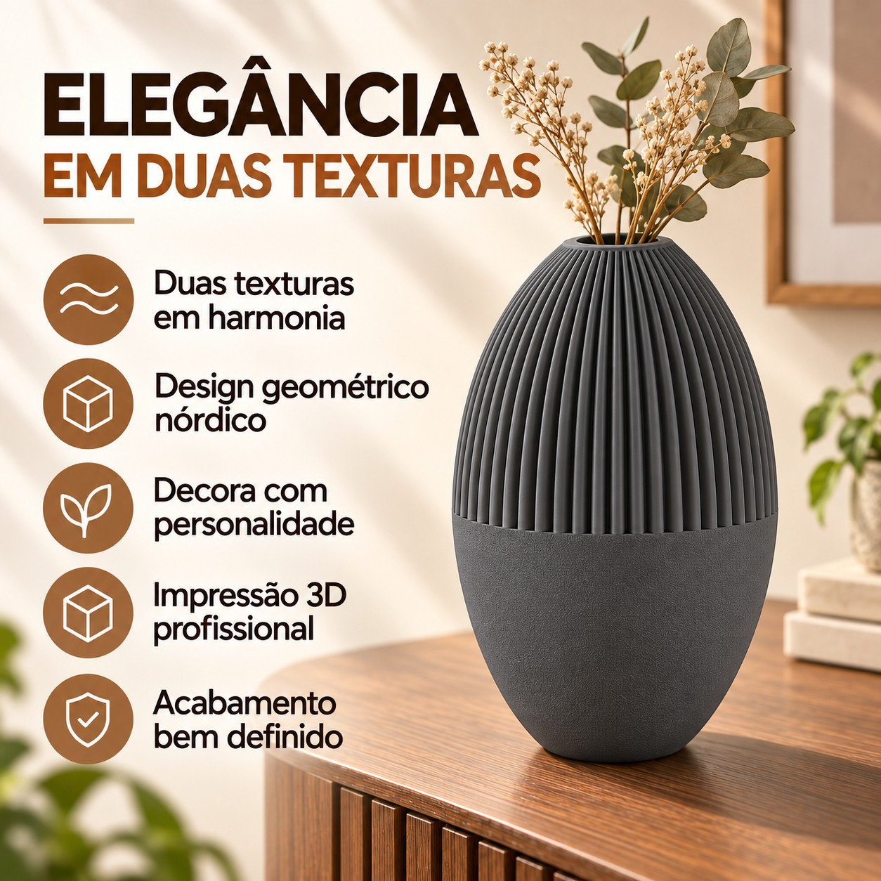 Vaso Julian Geométrico Criandê Cinza