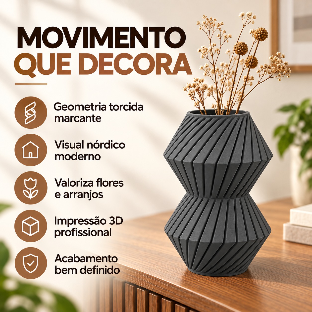 Vaso Roby Torcido Criandê Cinza