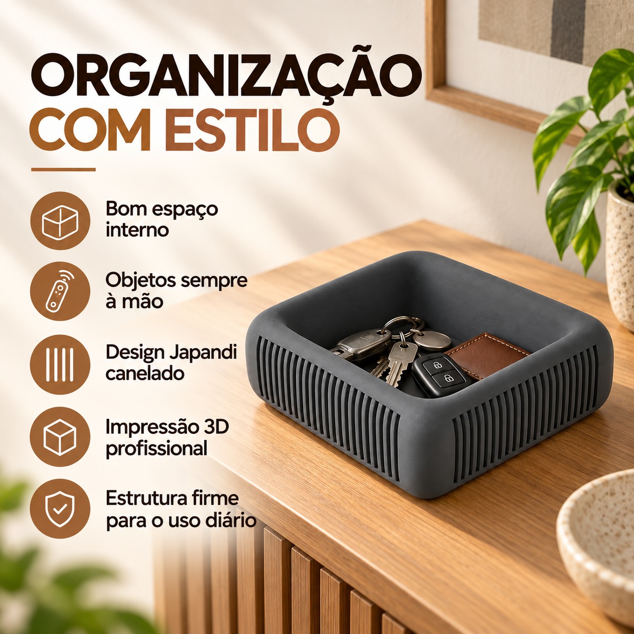Bandeja Japandi Binny Criandê Cinza