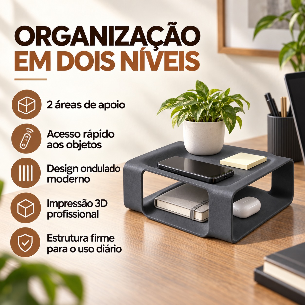 Bandeja Organizadora James Ondulada Criandê Cinza