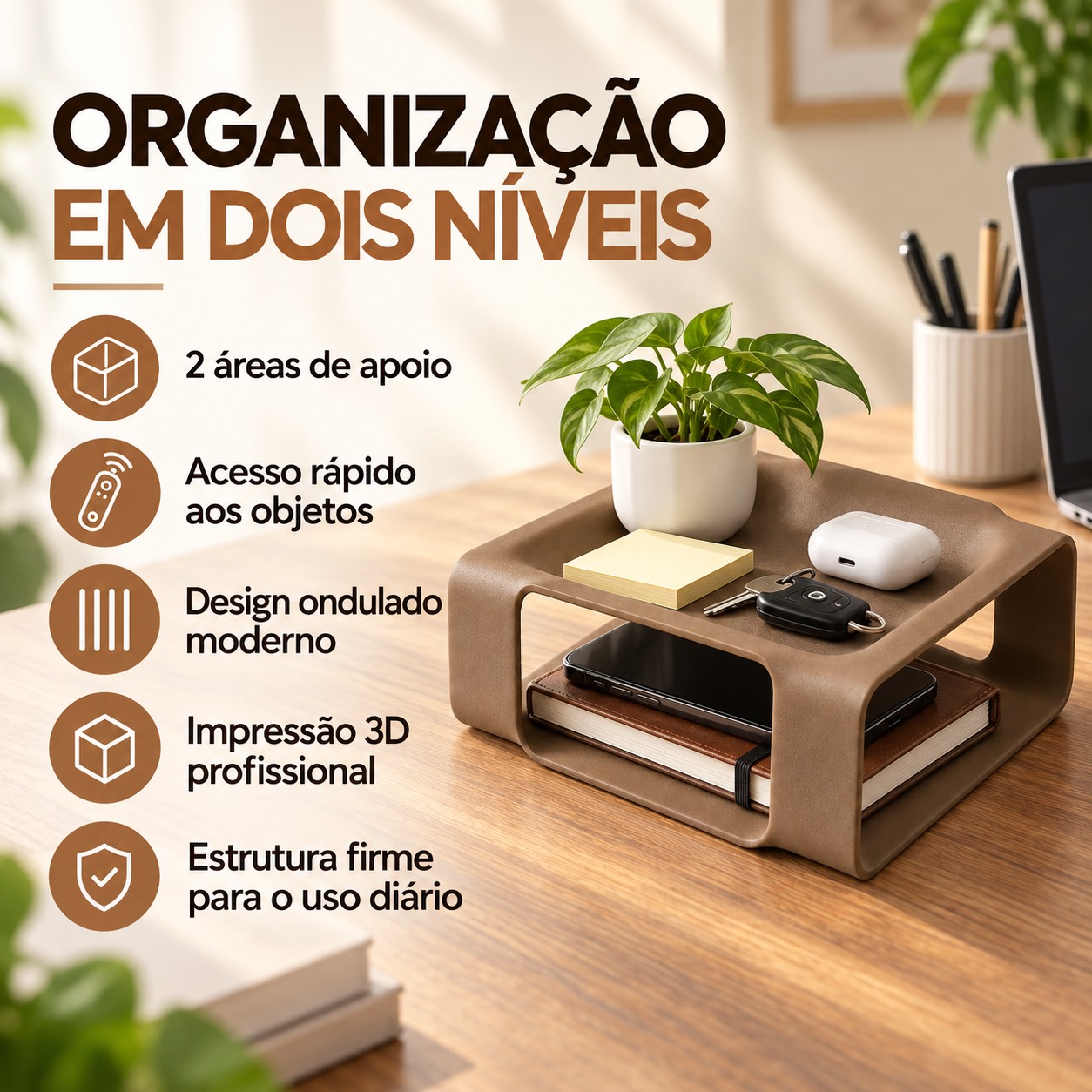 Bandeja Organizadora James Ondulada Criandê Wood