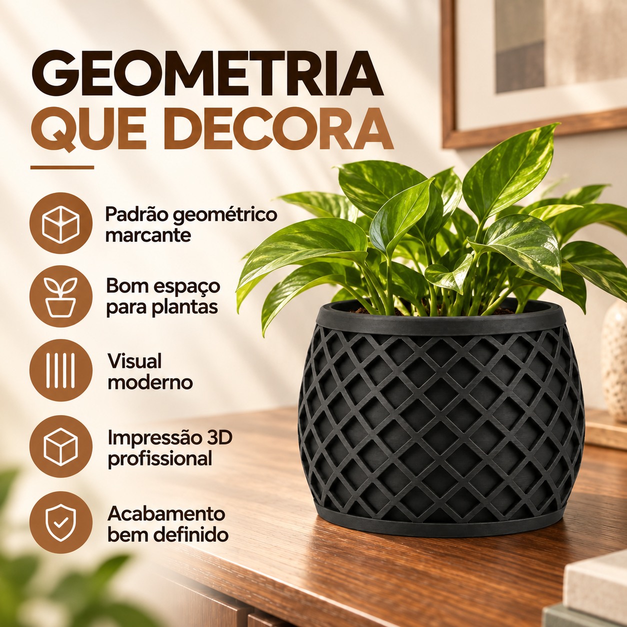 Vaso X Planter Geométrico Criandê Preto