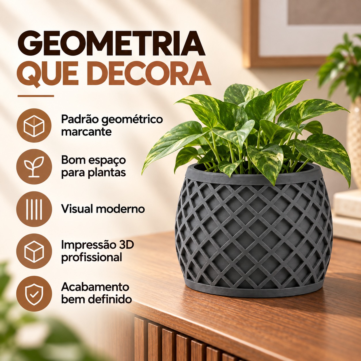 Vaso X Planter Geométrico Criandê Cinza