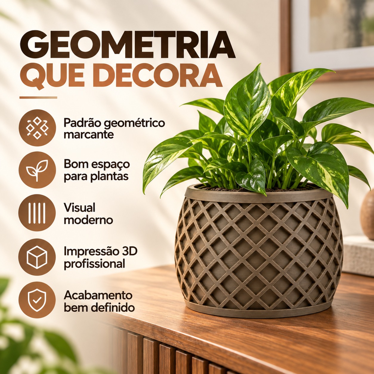 Vaso X Planter Geométrico Criandê Wood