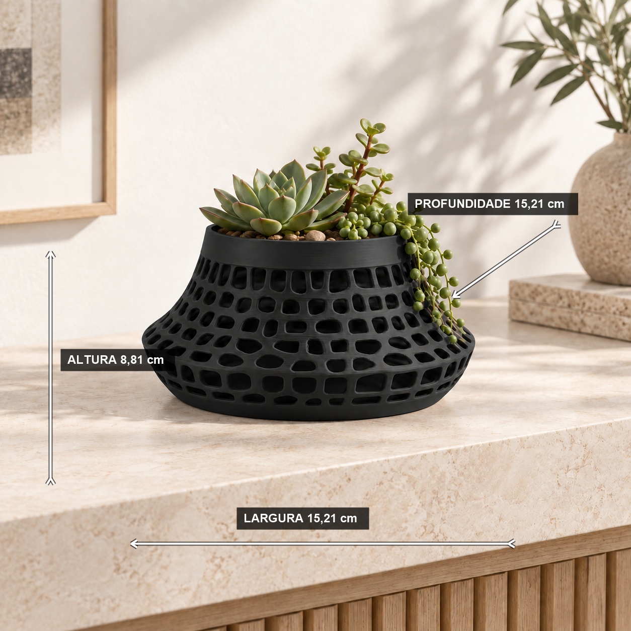 Vaso Karen Voronoi Baixo Criandê Preto