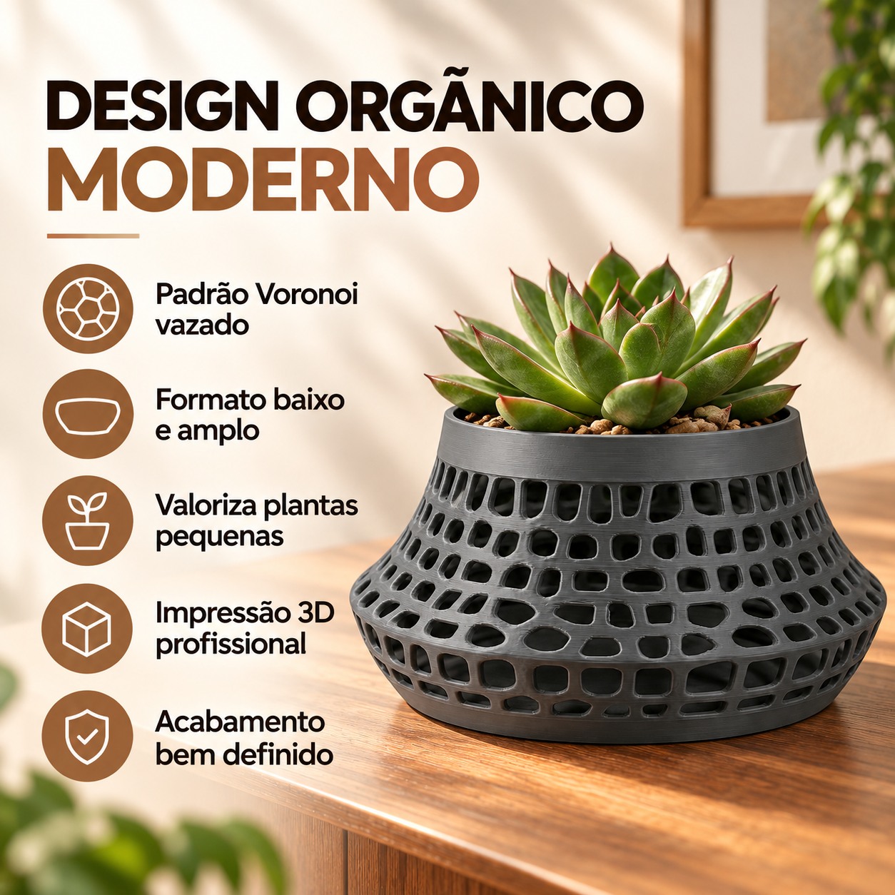 Vaso Karen Voronoi Baixo Criandê Cinza