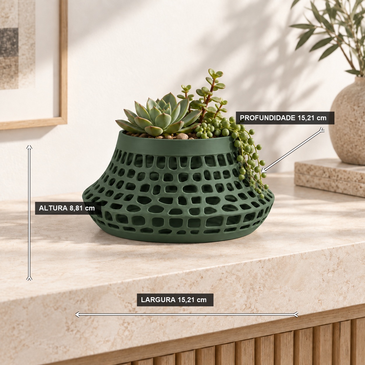 Vaso Karen Voronoi Baixo Criandê Verde