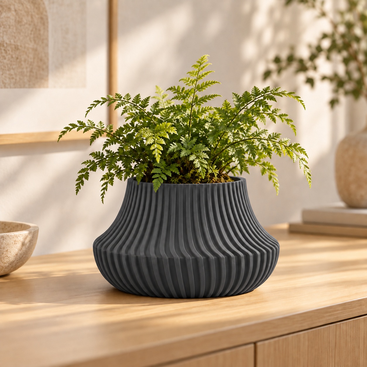 Vaso de Planta Canelado Aurora Criandê Cinza