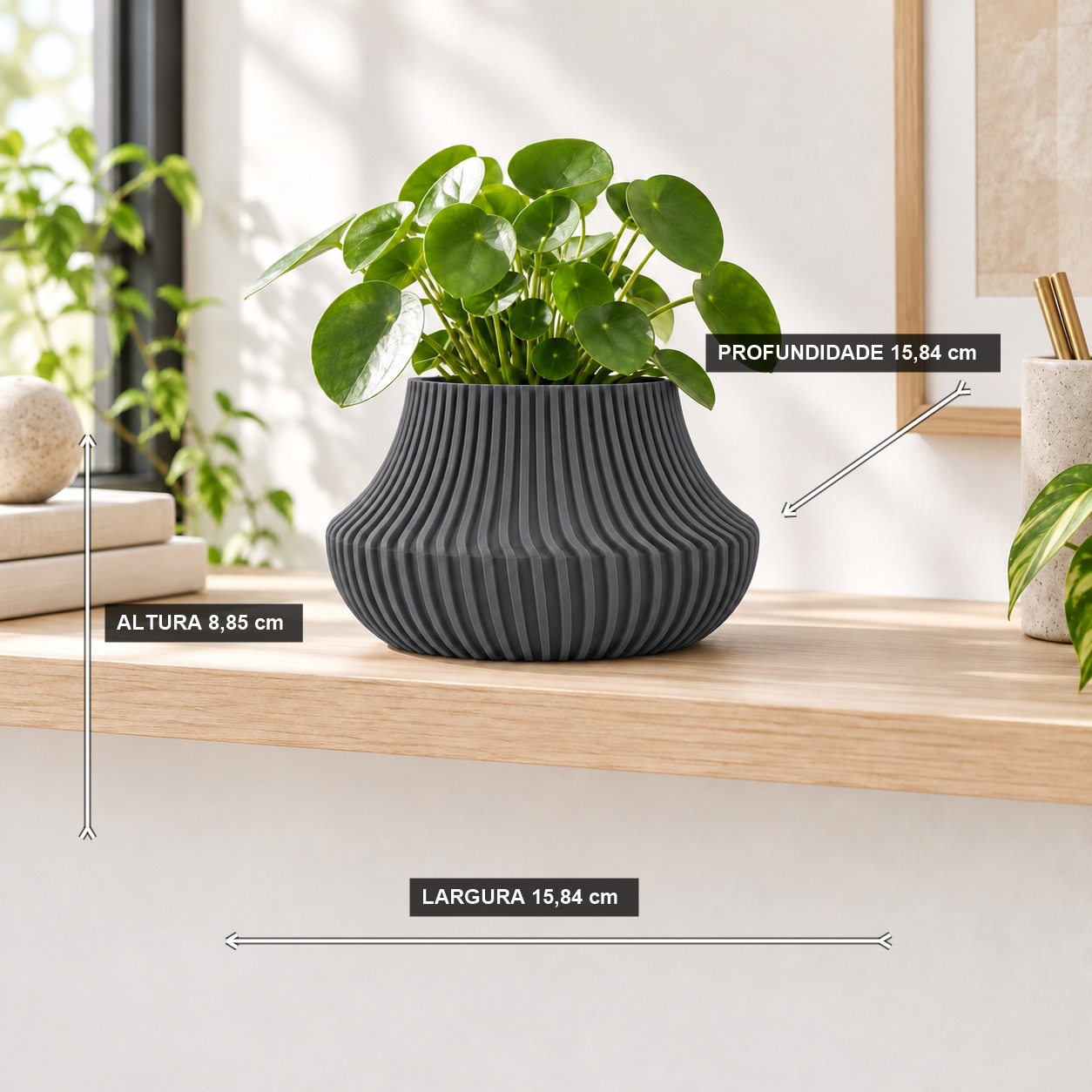 Vaso de Planta Canelado Aurora Criandê Cinza