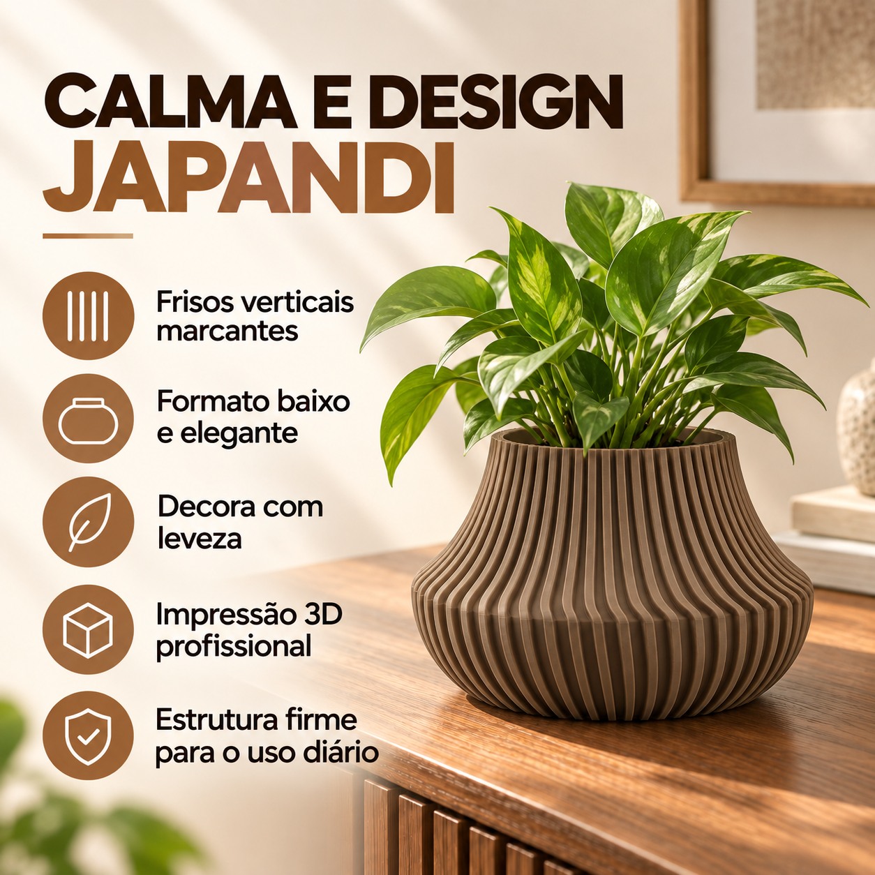 Vaso de Planta Canelado Aurora Criandê Wood