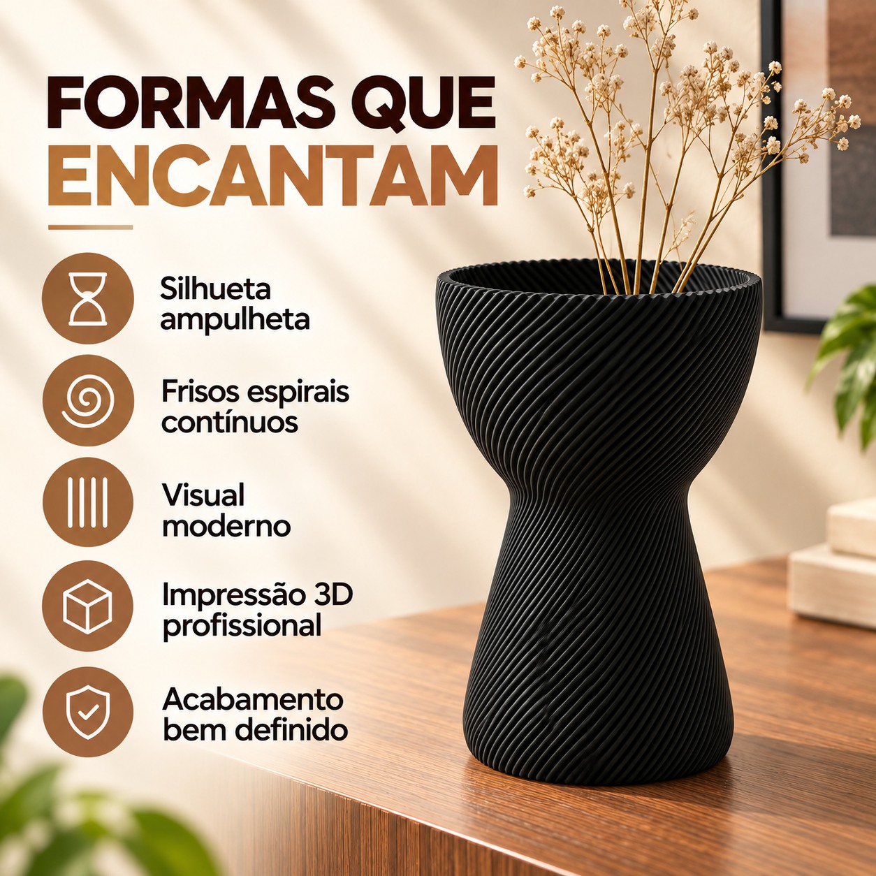 Vaso Ampulheta Espiral Criandê Preto