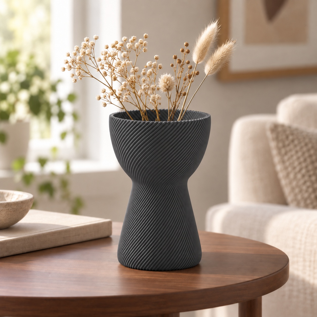 Vaso Ampulheta Espiral Criandê Cinza