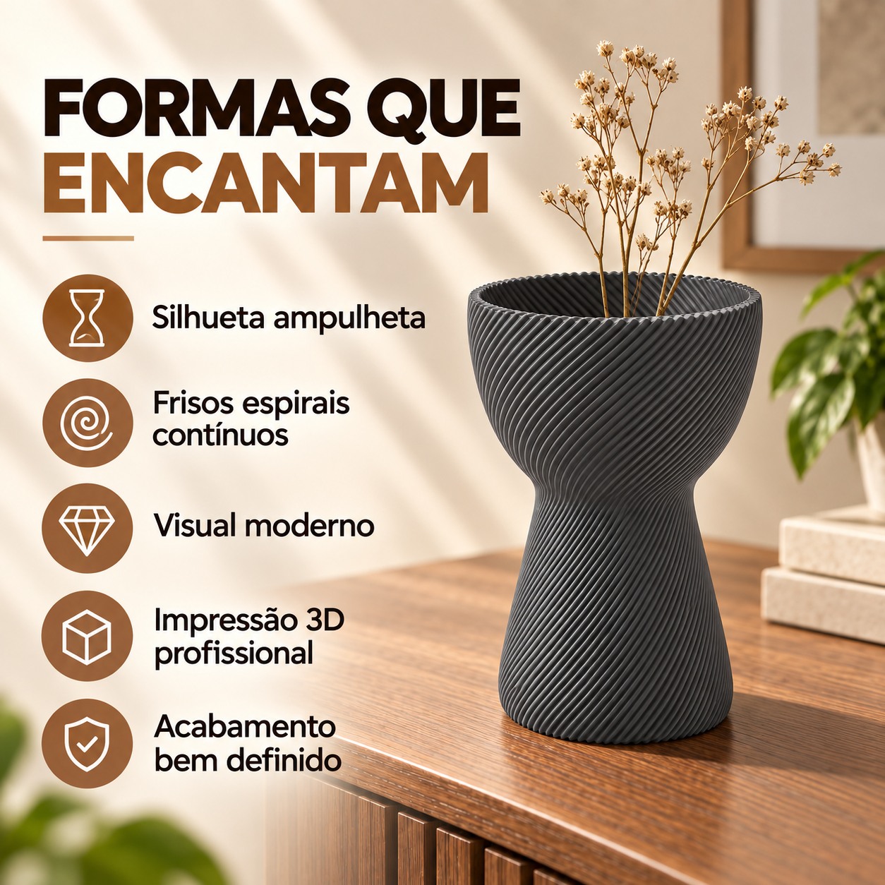 Vaso Ampulheta Espiral Criandê Cinza