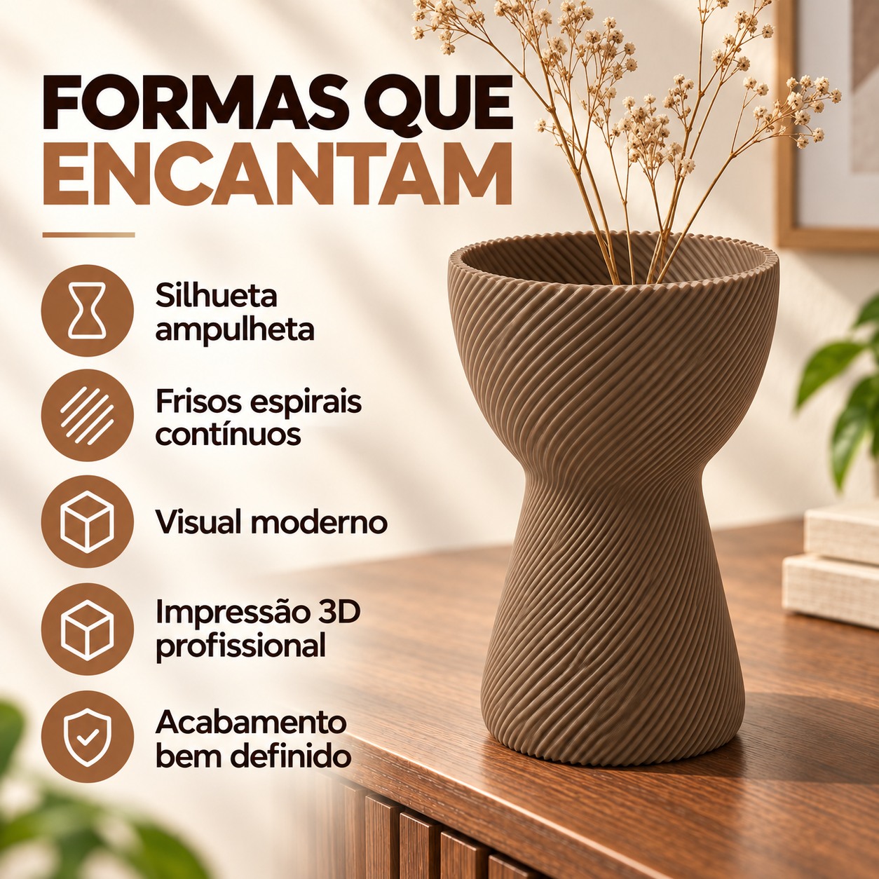 Vaso Ampulheta Espiral Criandê Wood