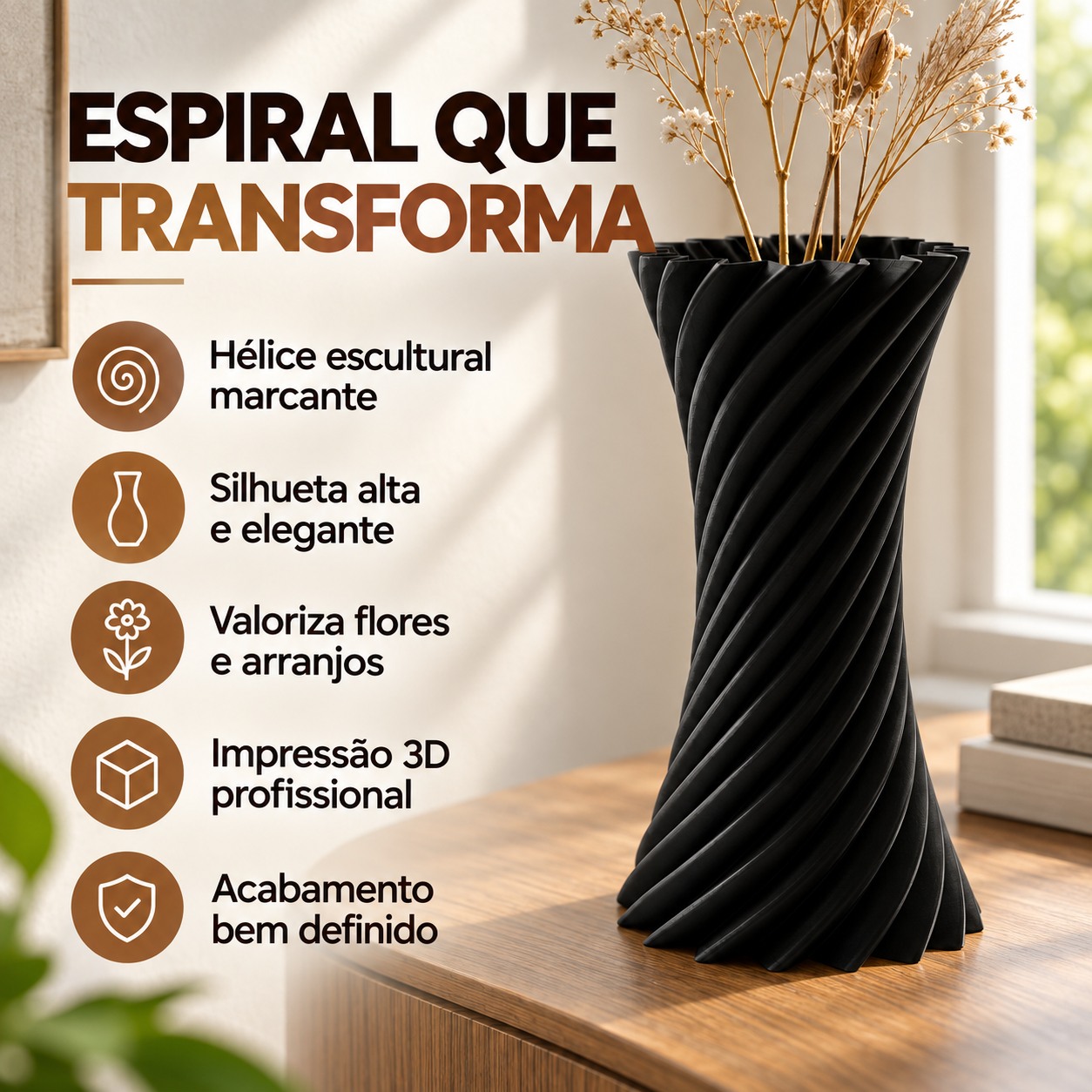 Vaso Espiral Martina Criandê Preto