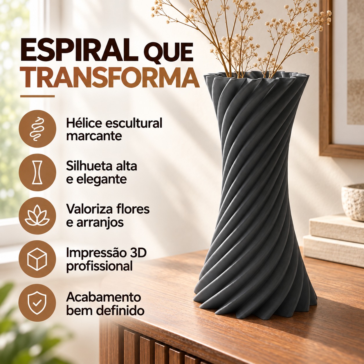 Vaso Espiral Martina Criandê Cinza