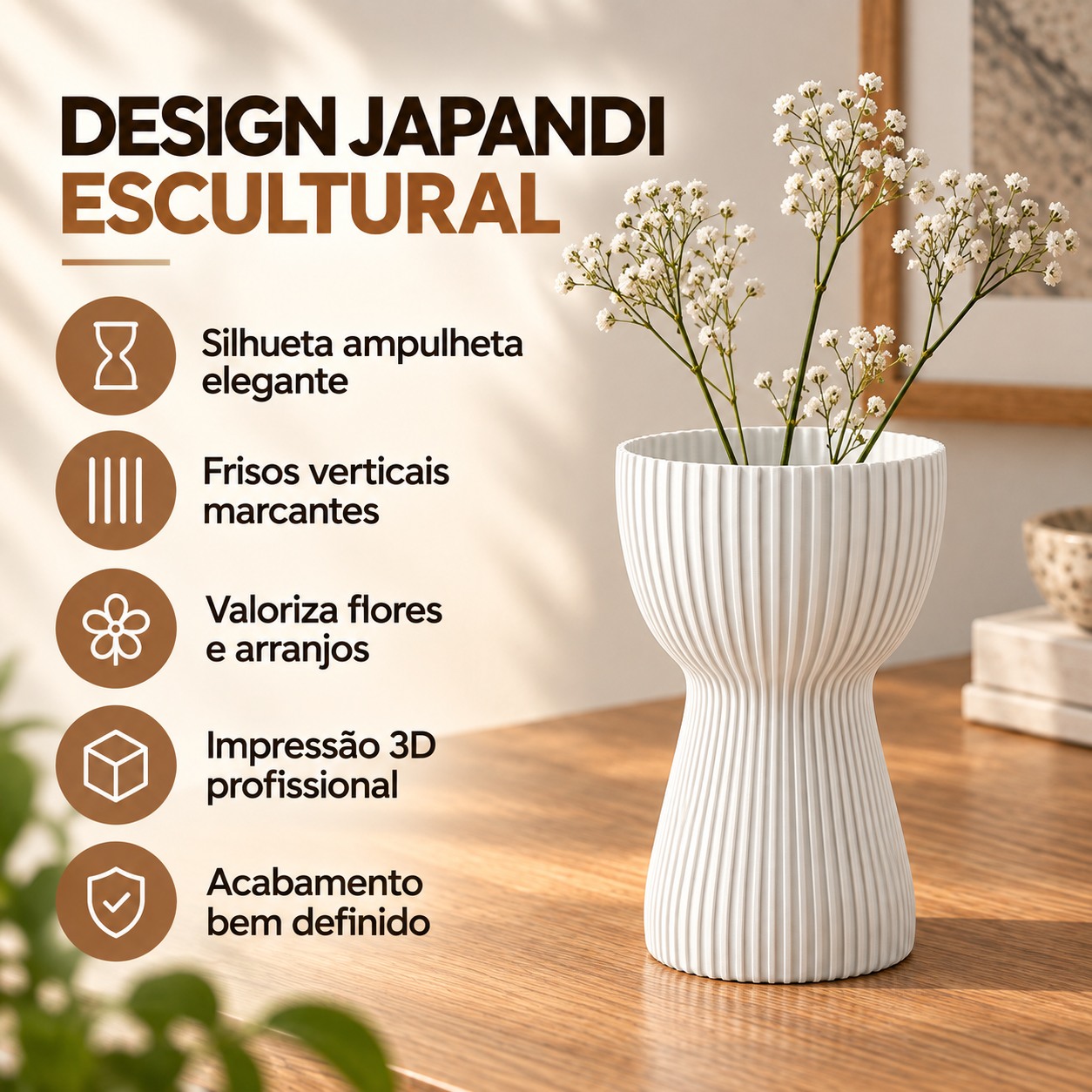 Vaso Copo Canelado Japandi Criandê Branco