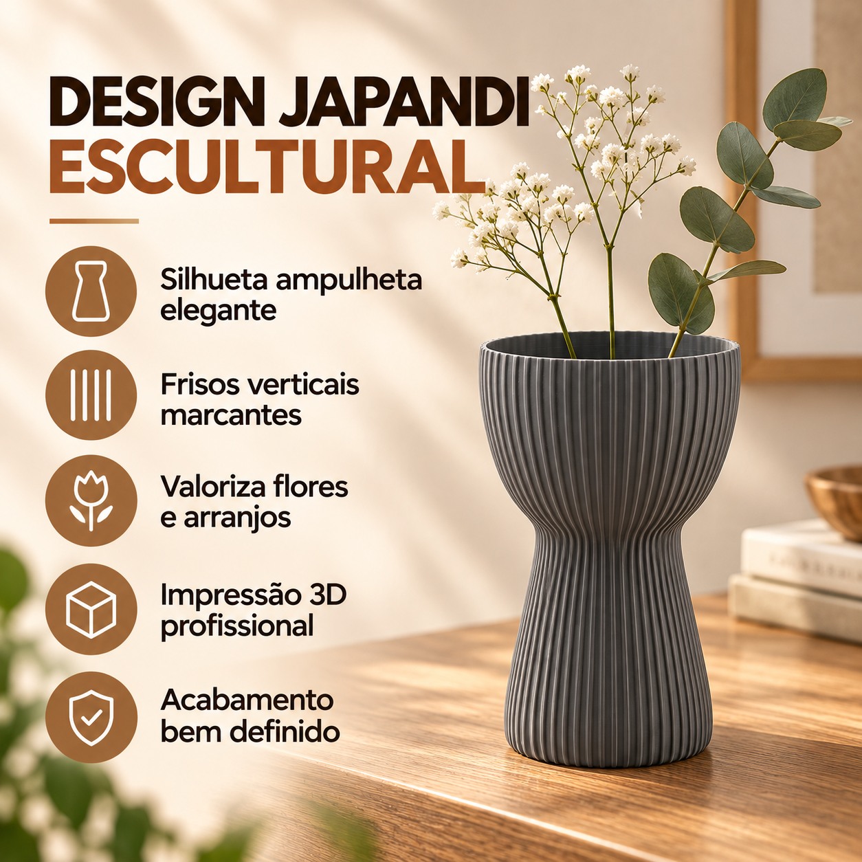 Vaso Copo Canelado Japandi Criandê Cinza
